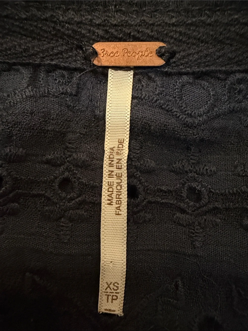 Free People Navy Blue Ribbed V-Neck Long Sleeve Top with Lace Insets